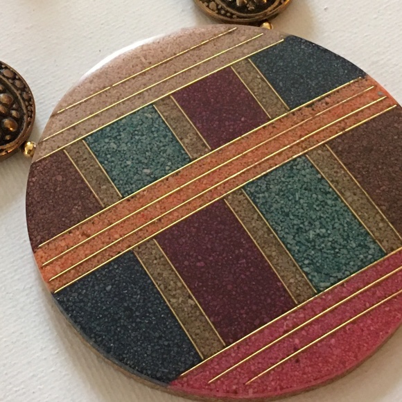 Vintage Gorgeous Sand & Bead Necklace Circle Disc Pendant, Statement, Lee Sands - Picture 16 of 16